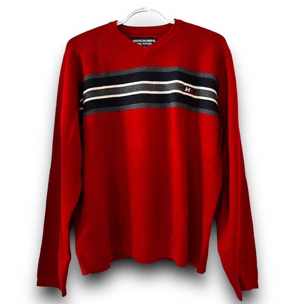 Vintage Abercrombie & Fitch Red Cotton Blend Sweater V-Neck Pullover Size Large